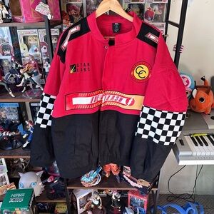 DC Comics The Flash Racing Jacket Red Black Checkered Men’s XL